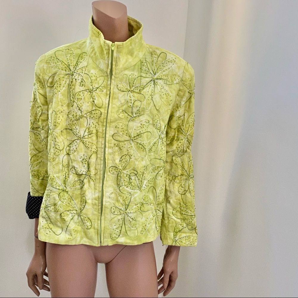 Anage vintage neon green embroidered jacket L